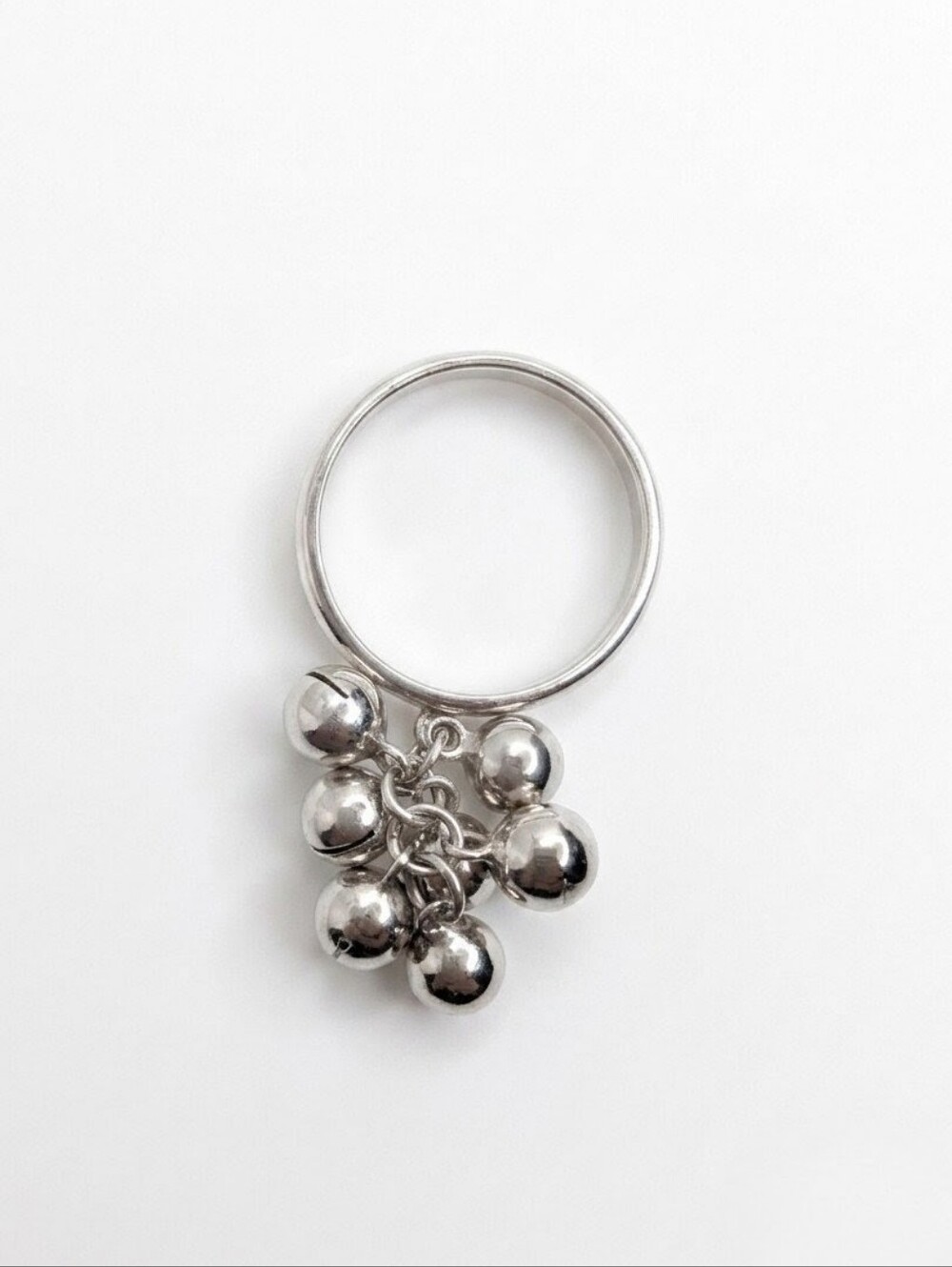 Vintage 925 Sterling Silver Jingle Bell Dangle Cluster Charm Ring | Size 9